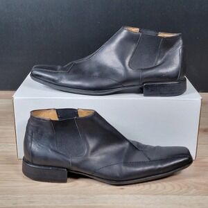 Mezlan Flynn Boots Shoes Mens Size 9 Black Leather Chelsea Ankle Square Toe Shoe
